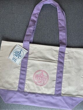 NWT Limited Edition Trader Joe's Large Lavender Canvas Tote Bag